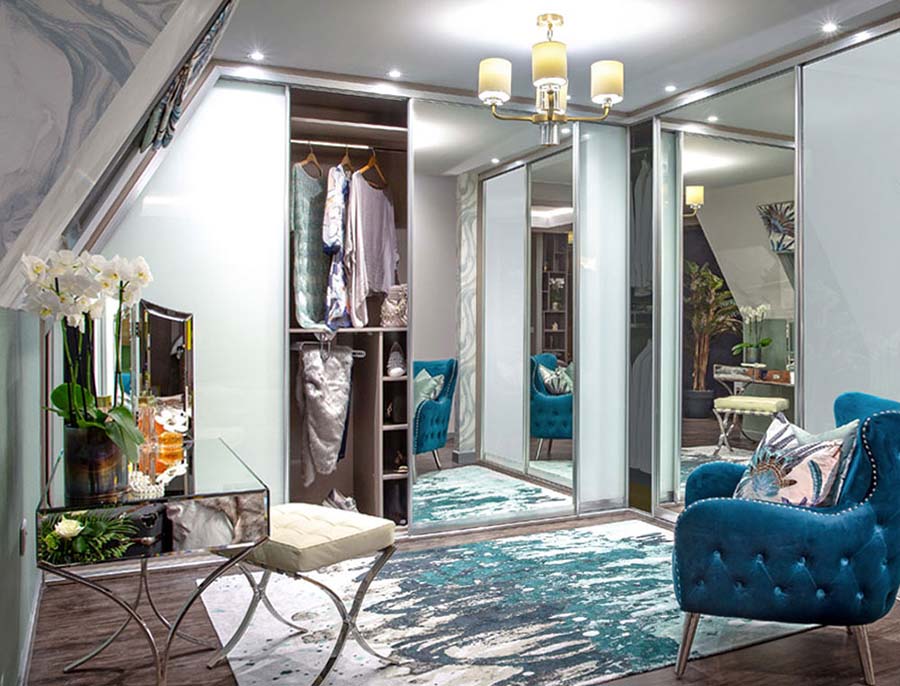 sliding angled glass and mirror wardrobe
