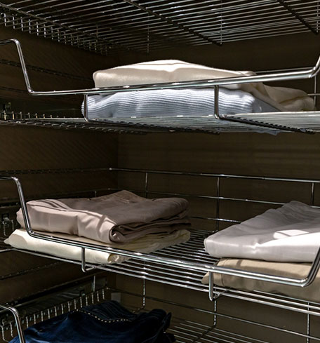 close up of storage racks