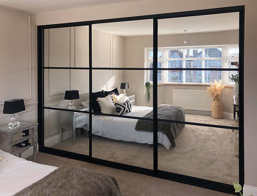 black mirrored sliding wardrobe