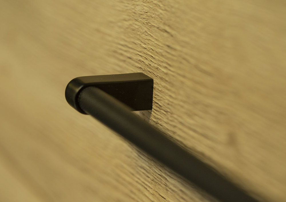 close up of black handle