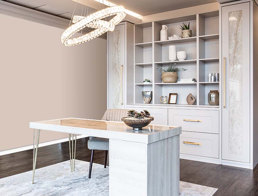 special finish home office setup with gold handles