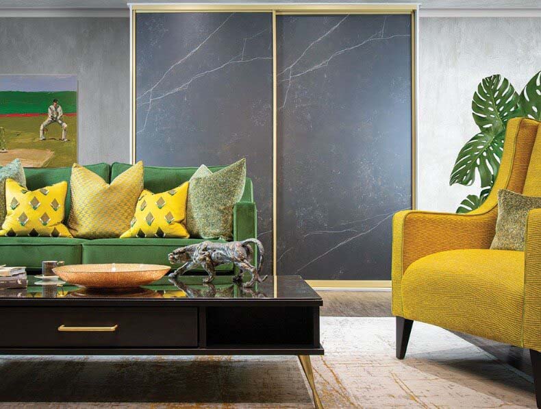 special finish sliding wardrobe with golden frame