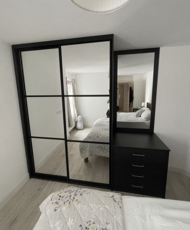 black frame sliding wardrobe