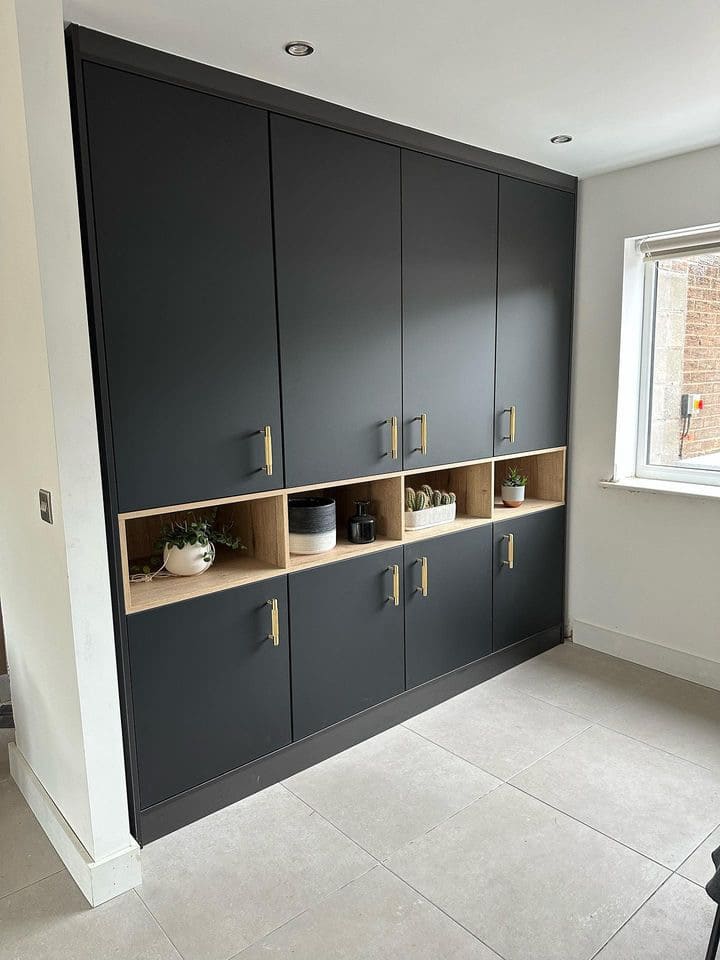 black hinge unit with golden handles