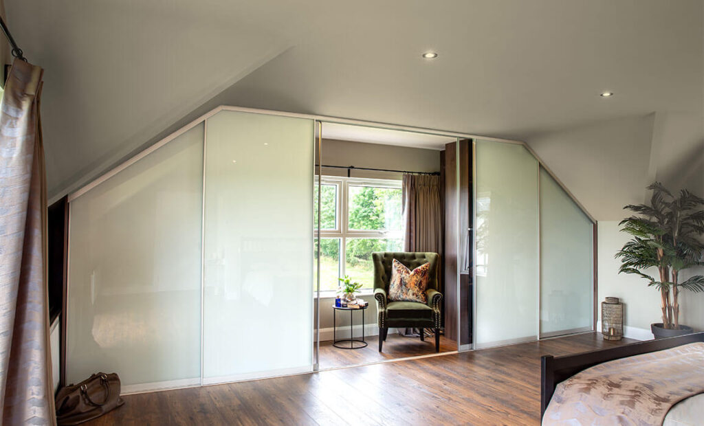 sliding glass walk in wardrobe
