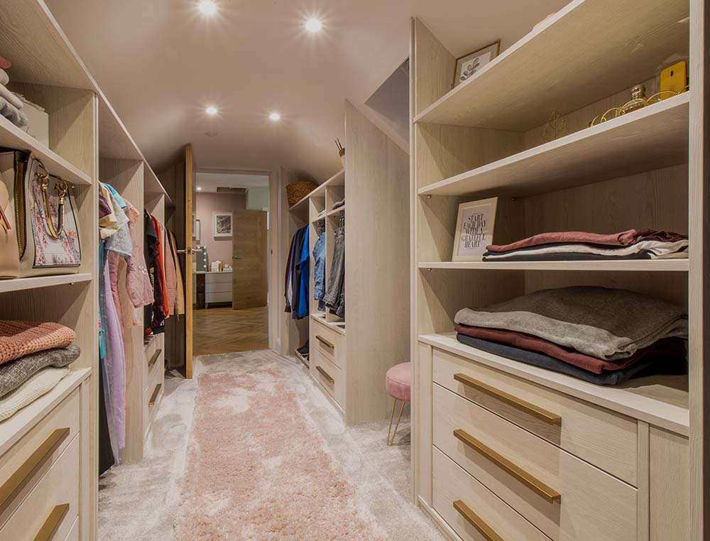 walk in woodgrain wardrobe