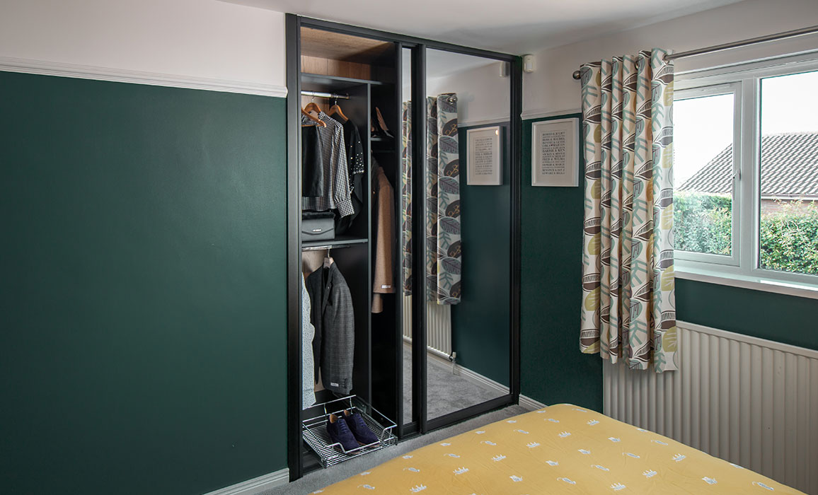black frame mirror sliding wardrobe