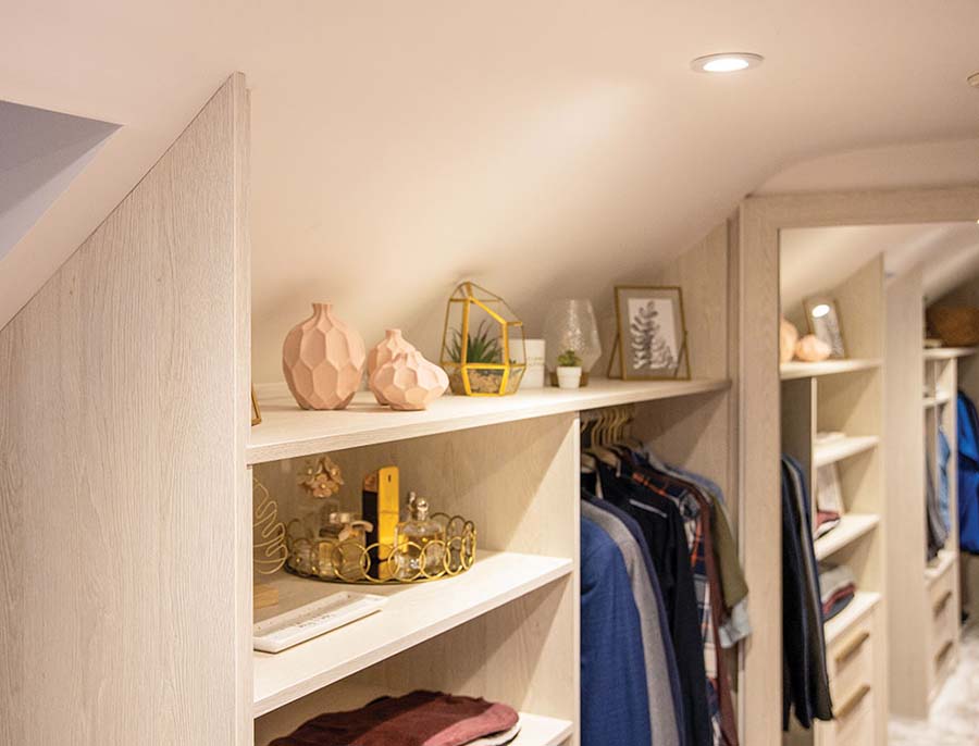 close up woodgrain shelving