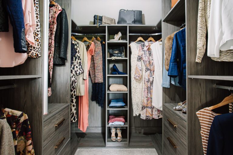 close up of dressing room with woman's clothes in it