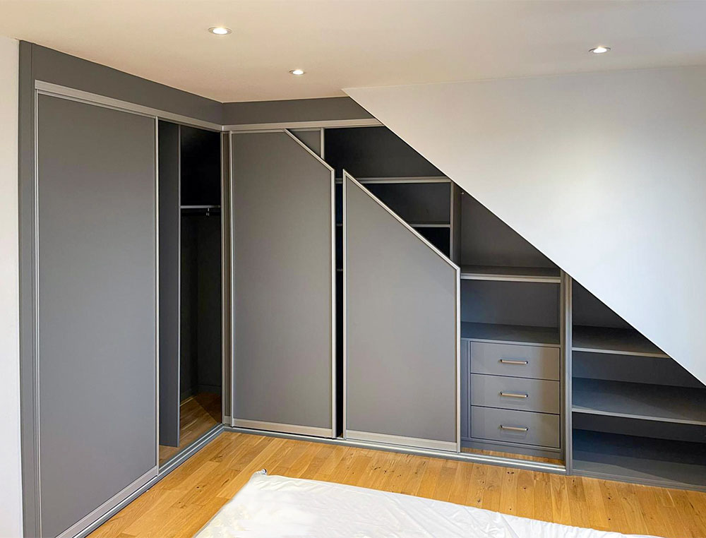 sliding angled wardrobe opened