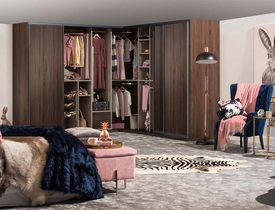 woodgrain corner sliding wardrobe
