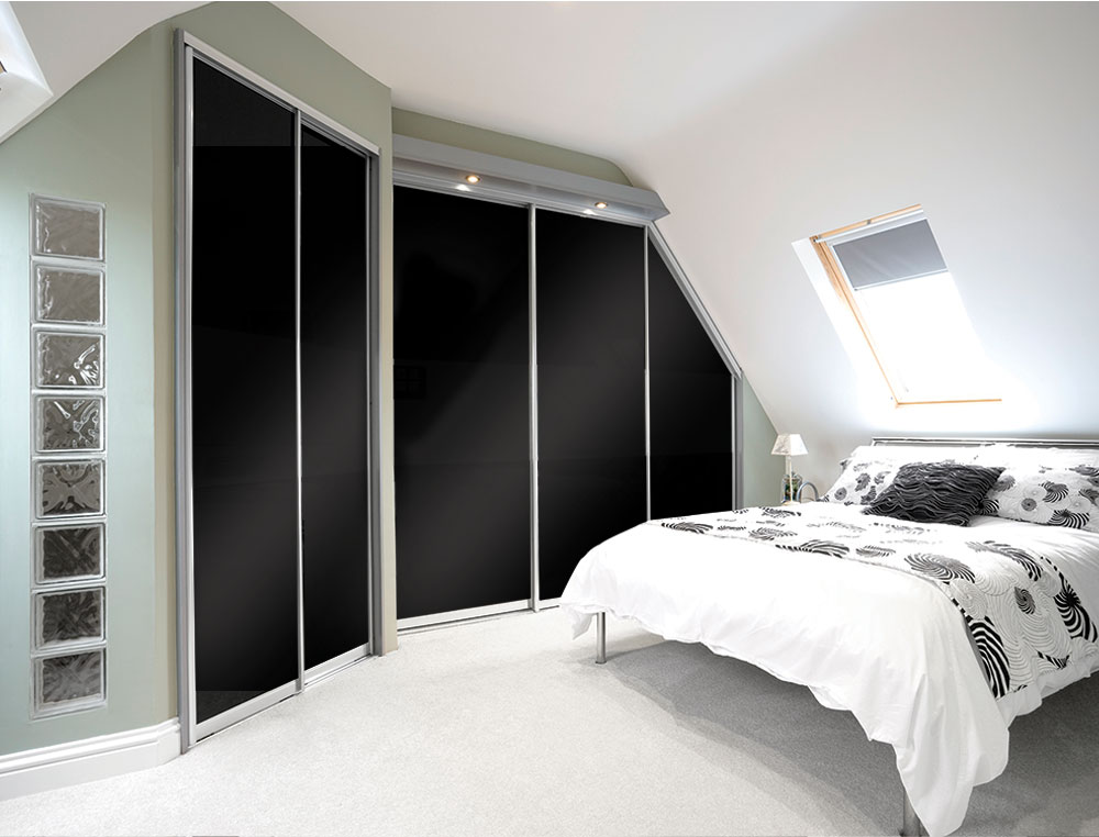 black sliding angled wardrobe
