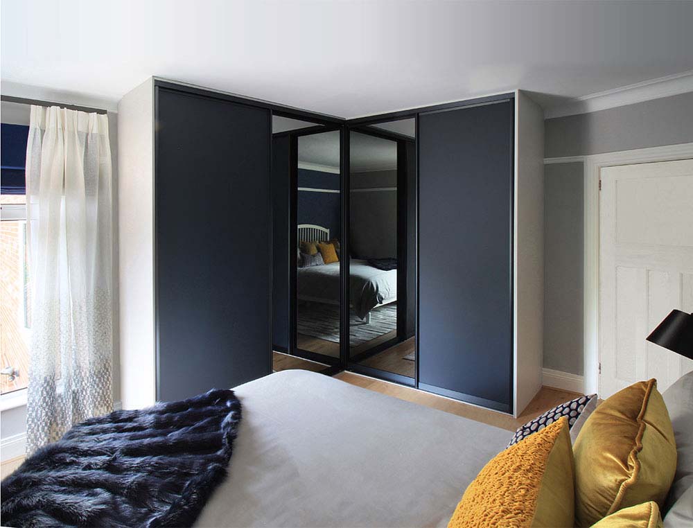 corner mirror and glass wardrobe